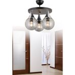 Woodhub E27 Siyah 3'lüplafonyer Füme Glop Top Camlı Krom Aşağı Bakan Lüks Avize Metal 30 x 30 Modern Siyah