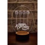 Woodhub G9 Doğum Günü si. Happy Birthday Figürlü LED Masa Lambası | 7 Işık Rengi | Ahşap Taban Masa Ü - Altın