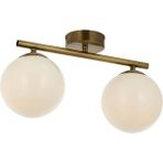 Woodhub Gold Ikili Modern Beyaz Glop Camlı Plafonyer Avize - 1 - Ahşap