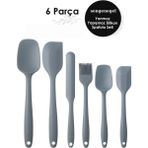 Woodhub Gri 6lı Takım Yanmaz Yapışmaz Mutfak Pasta Silikon Yumurta Fırçası Kaşık Bıçak Spatula Seti
