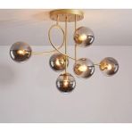 Woodhub Jade 6'li Özel Tasarim Modern Spor Gold Renk Glop Füme Camlı Salon - Mutfak - Yatak Odası Avize - 1 - Ahşap