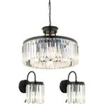Woodhub Kanvas 3 Parça Kristalli Taşlı Modern Tasarım Kristal Salon Avize-Aplik Seti - 1 - Ahşap