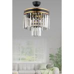 Woodhub Kristal Taş Roma 4 Lü 2 Katlı Siyaha Gold Yaldızlı 30'luk Kristal Taşlı Modern Avize 35 - 50 E27 Ta