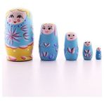 Woodhub Matruşka Bebek Tombul Iç Içe Ahşap Tombul Iç Içe Matruşka Bebek Mavi 1 Set 5li Büyük Boy - Ahşap Desenli