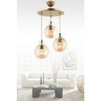 Woodhub Mavi Dilara 3 Lü Tepsi Eskitmeye Krom Yaldızlı Yuvarlak Camlı Modern Avize 3 E27 Metal