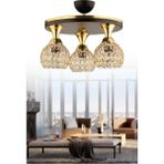 Woodhub Metal Defne 3lü Profonyer Siyah Sarı Yaldızlı Kristal Top Modern Lüks Avize E27 3 Siyah Modern