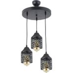 Woodhub Metal Papatya Desen Spor Model Modern Avize Siyah 3 E27 Modern