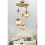 Woodhub Metal Sarkıt Tepsi Eskitme 3'lü Bal Glop Camlı Aşağı Bakan Lüks Avize 3 Sarı Modern E27 81-90 cm 30