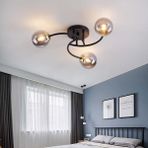Woodhub Metal Theia Modern 3lü Camlı Avize Siyah 3 E27