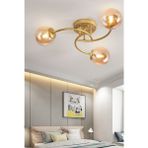 Woodhub Modern Luxury Model Plafonyer Üçlü Gold Modern Bal Camlı Avize Metal Altın