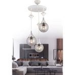 Woodhub Modern Sarkıt Tepsi Beyaz 3'lü Füme Glop Top Camlı Krom Aşağı Bakan Lüks Avize E27 30 x 30 Beyaz 3