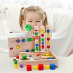 Woodhub Montessori Eğitici Oyuncak Line Up Ahşap Boncuk Eşleştirme Çubuğa Dizme Oyunu Kutulu - Ahşap Desenli