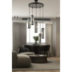Woodhub Natali 5 Li Yuvarlak Siyah Modern Kristalli, Taşlı Modern Tasarım Kristal Salon Sarkıt Avize - 1 - Ahşap