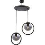Woodhub Nina Modern Salon - Mutfak - Yatak Odası Metal Halkalı Kapalı Camlı Ikili Avize - 1 - Ahşap