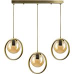 Woodhub Nina Modern Tasarım Eskitme Gold Renk Bal Camlı Sıralı Salon - Mutfak - Yatak Odası 3 Lü Avize - 1 - Ahşap