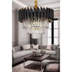 Woodhub Palmira 40'lık Kristal Taşlı Lüks Avize - (Siyah-Gold) - 1 - Ahşap