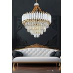 Woodhub Palmira 55'lik Prizma Kesim Kristal Taşlı Lüks Salon Avize - (Beyaz-Gold) - 1 - Ahşap