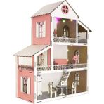 Woodhub Pembe Işıklı Eğitici Oyuncak Ahşap Ev - Demonte Gönderim - Ahşap Desenli
