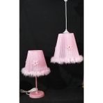 Woodhub Pembe Kız Çocuk Odası Bebek Odası Pembe Tüylü Papatya Peluş Avize Abajur Seti E27 1 Kumaş