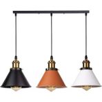 Woodhub Retro Masa Üstü 3 Lü Bakır Siyah Beyaz Rustik Metal Sarkıt Avize 60 cm - 1 - Ahşap