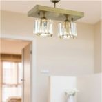 Woodhub Sabrina 2 Li Eskitme Plafonyer Kristalli Taşlı Modern Tasarım Kristal Salon Avize - 1 - Ahşap