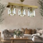 Woodhub Sabrina 3 Lü Sıralı Eskitme Plafonyer Kristalli Taşlı Modern Tasarım Kristal Salon Avize - 1 - Ahşap