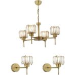 Woodhub Sadem 4 Lü Eskitme 3 Parça Kristalli Taşlı Modern Tasarım Kristal Salon Avize-Aplik Seti - 1 - Ahşap