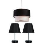 Woodhub Salon / Oturma Odası Pasta Avize Abajur Seti Siyah EST01 Modern 30 81-90 cm Siyah E27 1 Kumaş - Ahşap
