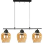 Woodhub Sezar 110 Modern Tasarım Salon - Mutfak - Yemek Masası - Siyah Renk Bal Camlı 3 Lü Avize - Ahşap