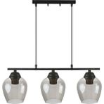 Woodhub Sezar 110 Modern Tasarım Salon - Mutfak - Yemek Masası - Siyah Renk Füme Camlı 3 Lü Avize - Ahşap