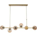Woodhub Simao Modern Tasarım Eskitme Renk Bal Camlı Salon - Yemek Masası Üstü - Mutfak Sıralı 6 Lı Avize - 1 - Ahşap