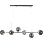 Woodhub Simao Modern Tasarım Krom Renk Füme Camlı Salon - Yemek Masası Üstü - Mutfak Sıralı 6 Lı Avize - 1 - Ahşap