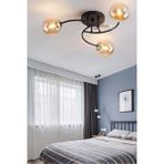 Woodhub Siyah Luxury Model Plafonyer Üçlü Siyah Modern Bal Camlı Avize Metal Modern