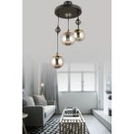 Woodhub Siyah Sarkıt Tepsi Siyah 3'lü Füme Glop Camlı Aşağı Bakan Lüks Avize 3 Metal E27 Modern