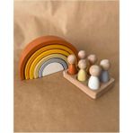 Woodhub Waldorf 6 Parçalı Gökkuşağı 6 Lı Peg Bebek Tabla Seti Pastel Renk Eşleştirme Kahve- Sarı Renk - Ahşap Desenli