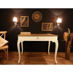Wooding Mobilya 100 cm Çekmeceli Masif Beyaz Naturel Çalışma Masası - 100x60 Cm - Beyaz - Naturel