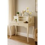 Wooding Mobilya 120 cm 5 Çekmeceli Masif Krem Raflı Çalışma Masası - 120x80 Cm