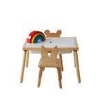 Wood&joy Doğal Ahşap Duyusal Çocuk Aktivite Oyun Masası Ve 2 Sandalye - Beyaz