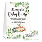 Woodland Animal Measure The Baby Bump Baby shower Oyun Seti, Safari Teması How Big Is Mommy's Belly Baby shower Parti Oyun Malzemeleri - 1 İşaret ve 50 Kart - C02
