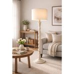 Woodlux Beyaz Ahşap Lambader Keten Başlıklı Modern Dekoratif Zemin Lambası 160 cm E27