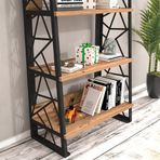 Wood'n Love Albatros 5 Raflı Piramit Metal Kitaplık - Atlantik Çam / Siyah