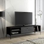 Wood'n Love Era Premium Altıgen Desen Metal Ayaklı Metal Kapaklı Dolaplı Wood Siyah TV Ünitesi