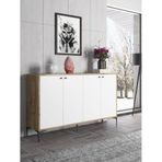 Wood'n Love Hestia 160 cm 4 Kapaklı Atlantik Çam Beyaz ve Siyah Metal Ayaklı Çok Amaçlı Dolap Konsol