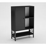 Wood'n Love Lara Premium Siyah Desenli Metal Ayaklı Dolaplı Vitrin ve Konsol
