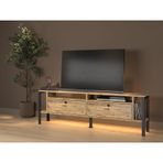 Wood'n Love Luce Plus Eko Led Işıklı Dolaplı Metal Ayaklı Tv Ünitesi 160 cm Atlantik Çam Siyah