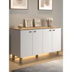 Wood'n Love Nora Bohem Ledli Çok Amaçlı 4 Kapaklı Konsol Mutfak Dolabı 120 CM Atlantik Çam - Beyaz