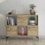 Wood'n Love Orbit 3 Kapaklı Metal Ayaklı Çok Amaçlı Dolap Konsol 90 cm Atlantik Çam Siyah