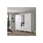 Wood'n Love Venezia 6 Kapak 2 Çekmece Aynalı Ahşap Ayaklı Gardırop 240 Cm Genişlik - Minifiks - Wood Beyaz