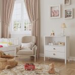 Wood'n Love Venezia Baby 2 Çekmeceli Geniş Bölmeli Ahşap Ayaklı Şifonyer - Minifiks - Wood Beyaz