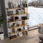 Wood'n Love Zambak 5 Raflı Altıgen Desen Atlantik Çam-Siyah Kitaplık